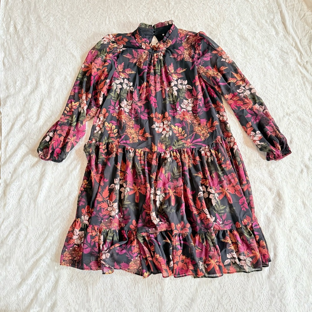 Madison Tara Serena mock neck floral mini long sleeve dress - Picture 2 of 10
